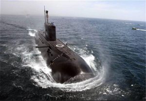 Iranian submarine during drill Zolfiqar-1400